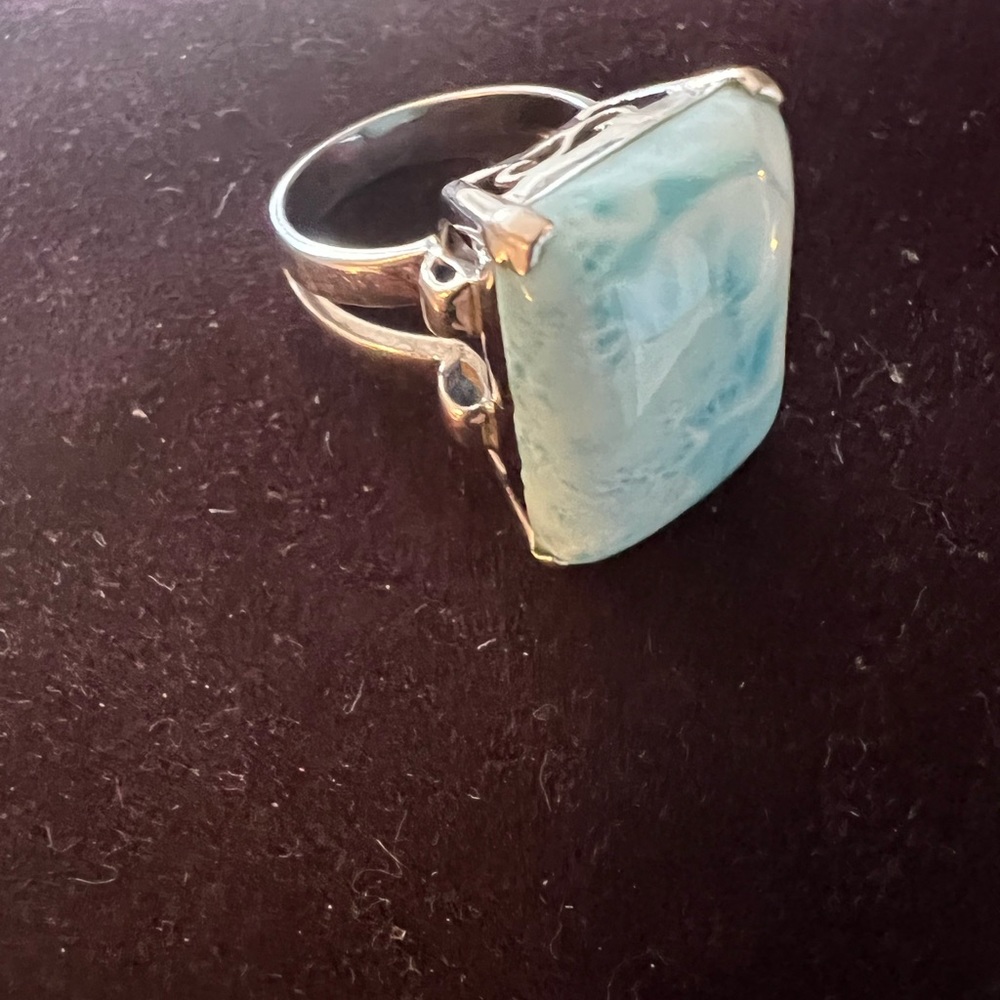 Rectangular Cushion Larimar Solitaire Silver Ring